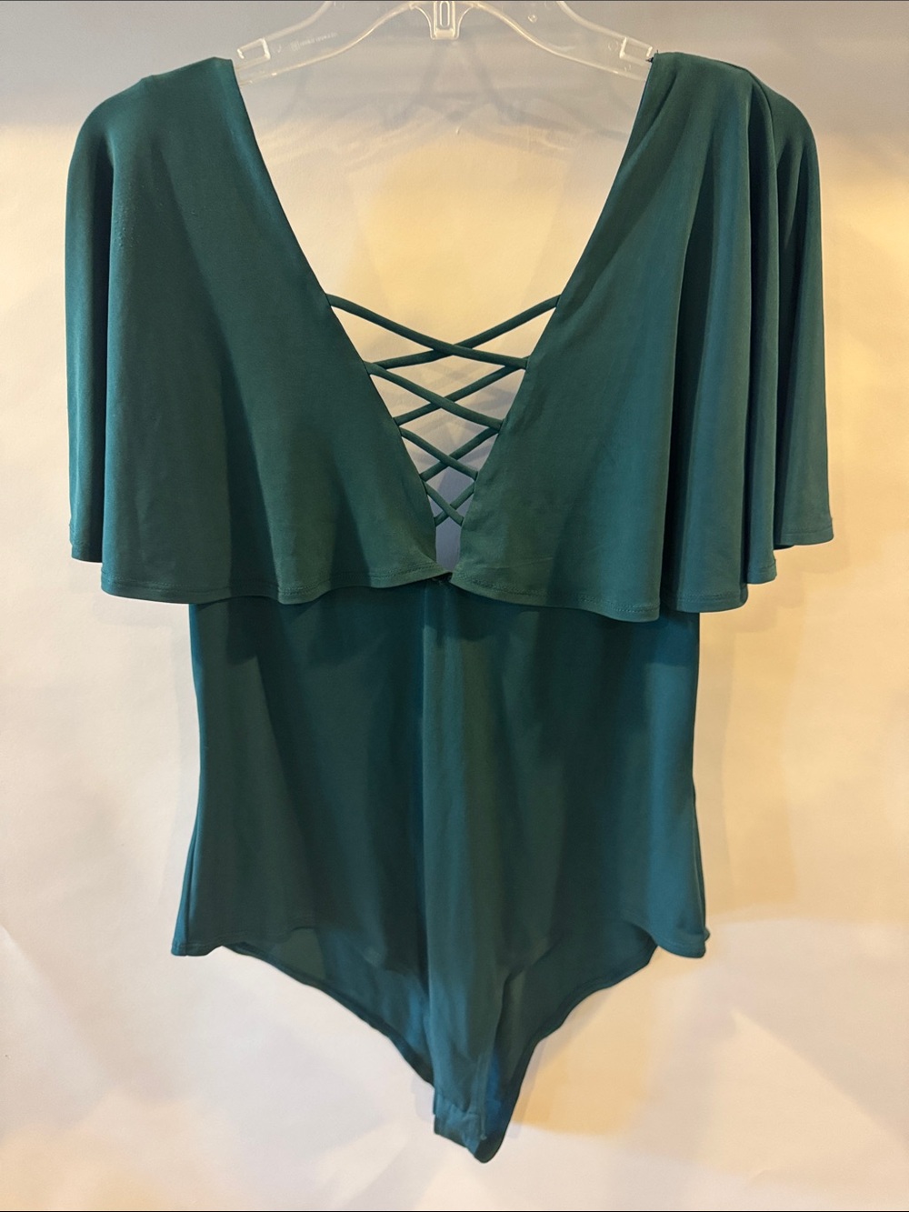 Forever 21 Teal Crisscross Flutter-Sleeve Bodysuit